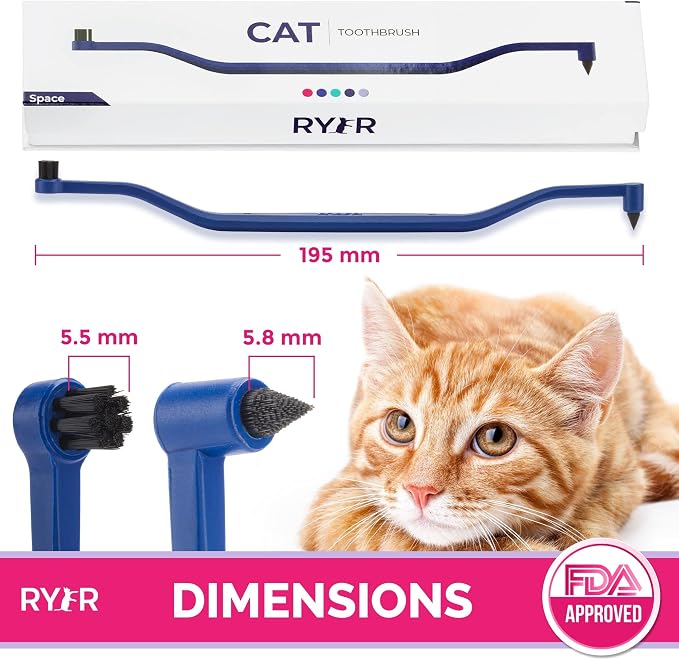 RYERCAT Space Dual Sided Cat Toothbrush - Only 8mm Wide to fit into Cat's Mouth - Cat Dental Supplies