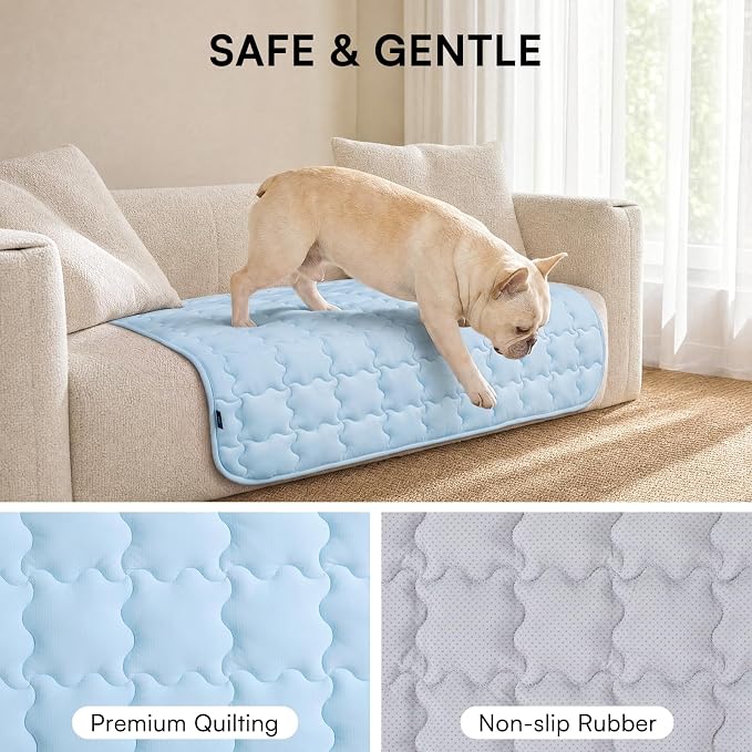 LINENLUX Dog Cooling Mat Q-Max > 0.5 Self Cooling Pad Non-Slip Breathable Pet Mat Washable Cooling Bed for Floor Crate Blue 20x30 inches