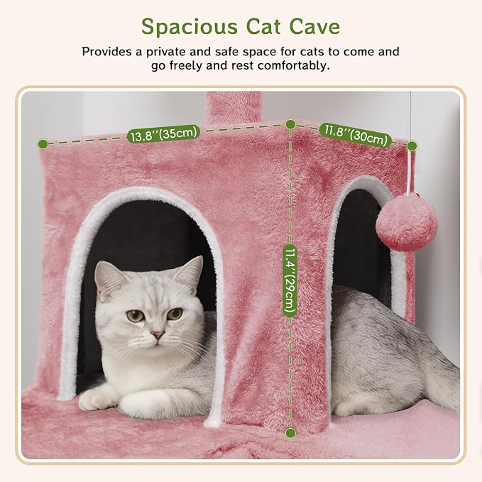 Multi-Level Cat Tree with 2 Cozy Condos, 89" Tall Cat Tower for Large Cats, Heavy Duty, Scratch Posts & Perches (Pink)