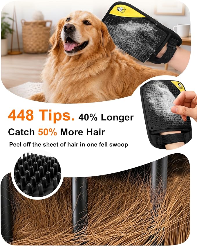 Pet Hair Remover for Furniture, 2-in-1 Pet Hair Removal Glove for Cats Dogs | 5-Finger Design Reusable & Detachable Electrostatic Magic Brush Pet Hair Remover Tools for Carpet, Couch, Car Seat