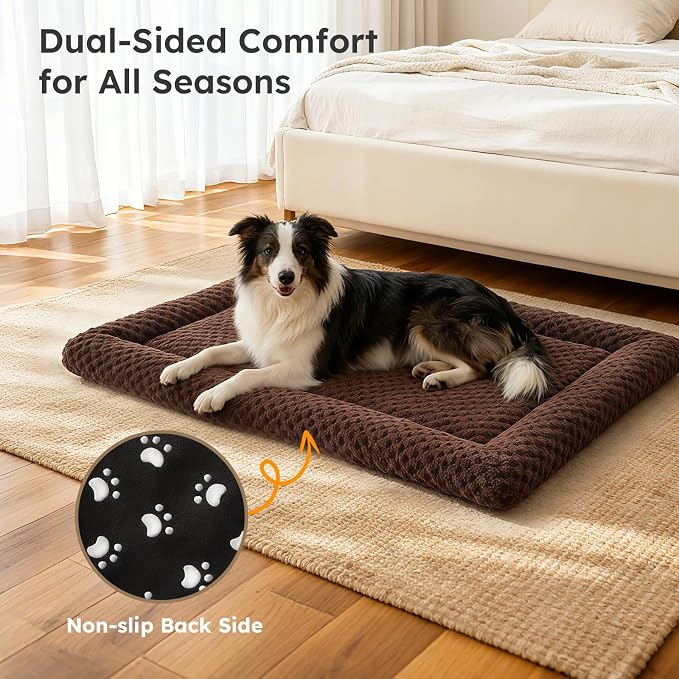 Dog Bed Mat, Dual-Sided Dog Crate Bed Mat - Ultra Soft & Machine Washable Kennel Pad for Large Dogs, All-Season Comfort Pet Bed for Crates, Travel, and Home, Brown, 35 x 23 Inch