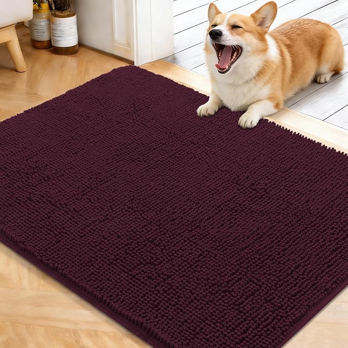 OLANLY Dog Door Mat for Muddy Paws 40x32, Super Absorbent Chenille Mud Mat | Russet, Absorbs Moisture and Dirt, Non-Slip Machine Washable Doormat, Quick-Drying Indoor Entryway Floor Carpet for Dogs