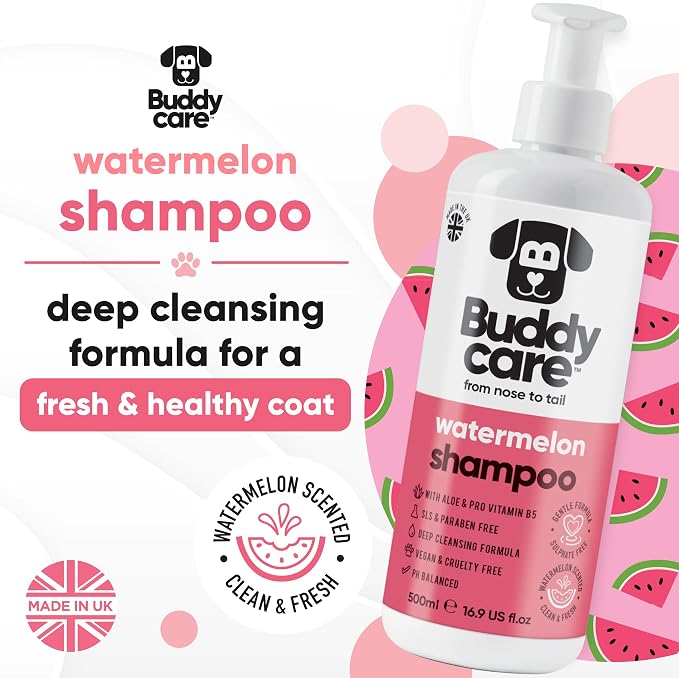 Watermelon Dog Shampoo by Buddycare | Dry Skin & Itchy Skin Relief for Smelly Dogs | Deep Cleansing Shampoo for Dogs Puppy Sensitive Skin | Dog Shampoo & Conditioner | with Aloe & Vitamin B5 (16.90oz)