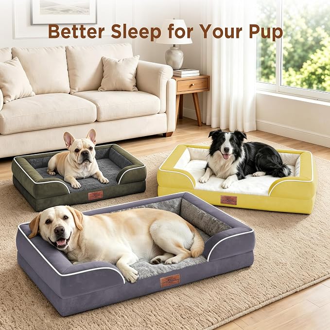 Comfort Expression Orthopedic Dog Beds for Large Sized Dog with Bolster | Waterproof Dog Couch Bed with Washable Cover & Non-Slip Bottom, Supportive Egg Crate Foam Large Pet Bed, 36x27 Inch