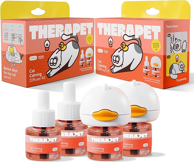 TherapetMD 2-Pack 120-Days Cat Calming Diffuser Kits - Dual-Pheromone Cat Diffusers for Stress, Pee Spraying, Fighting, Aggression, Meowing & Scratching – 2 Diffusers + 120-Days Refills - Box May Vary