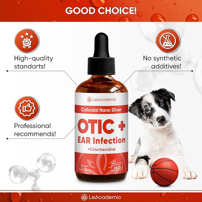 Dog Ear Infection Treatment | OTIC+ Ear Infection Treatment for Dogs & Cats | Cat Cleaner Drops | Chlorhexidine Wash for Pets | Helps with Otic Irritations & Itchings | Nano Silver | 2 Oz