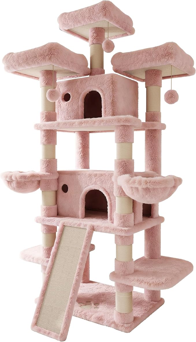 SHA CERLIN 81 Inches Extra Large Cat Tree for Indoor Adult Cats/XXL Big Cat Tower with Condo/Cozy Perches/Sisal Scratching Posts and Hammocks/Activity Center/F80/Heavy Duty/Pink
