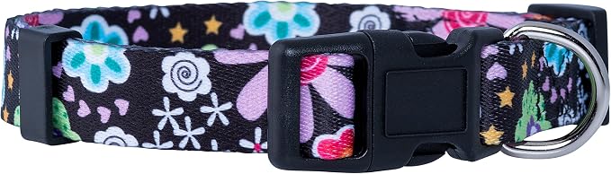 Native Pup Flower Dog Collar, Adjustable Small Medium Large, Cute Girl Female Summer Spring Pretty Designer Puppy Essentials Accessories, Pink Floral Blue Daisy Rose (Medium, Heart Flowers)
