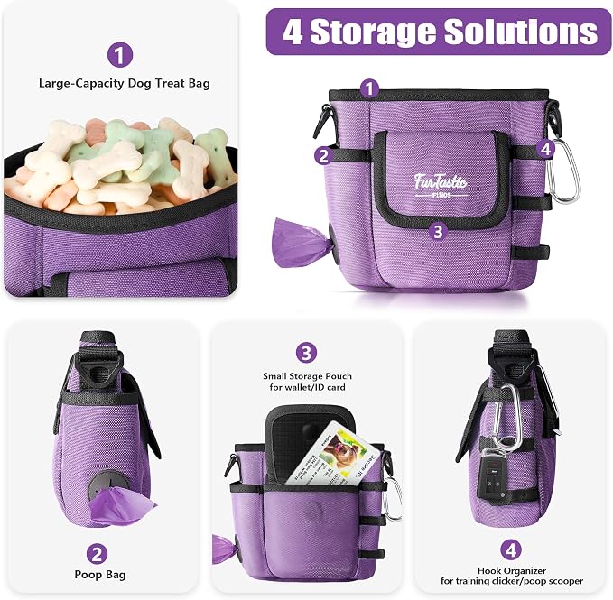 Dog Treat Pouch with Magnetic Closure for Pet Training | 3-Way Wear Treat Bag, 900D Waterproof Fabric, 4 Storage Spaces for Walking, Hiking, Agility, Training & Daily Rewards