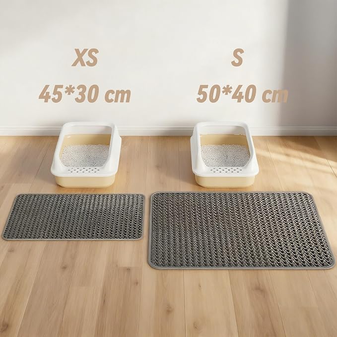 Cat Litter Mat Cat Litter Trapping Mat, 18 x 12 inch Honeycomb Double Layer Design, Urine and Water Proof Material, Scatter Control, Less Waste, Easier to Clean, Washable Gray