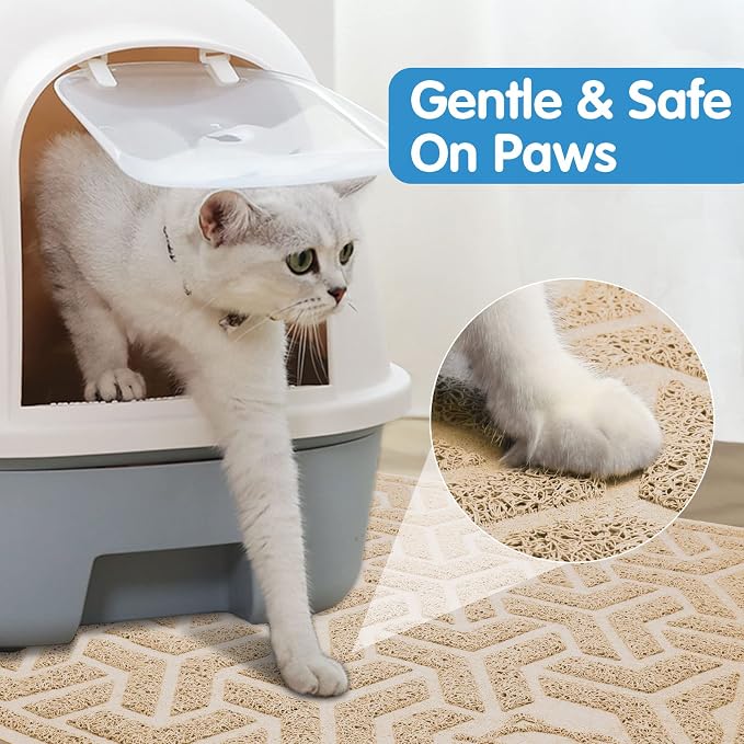UPSKY Waterproof Cat Litter Mat Large 35" x 24" Soft on Kitty Paws, Beige | Litter Box Mat, Cat Litter Mat Litter Trapping Mat, Waterproof Scatter Control, For Indoor Cats, Easy to Clean