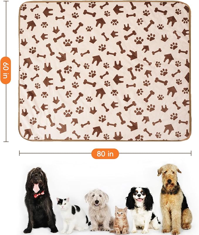 Waterproof Dog Blankets Pet Blanket 60"x80", Soft Fluffy Sofa Car Bed Protector, Reversible Sherpa Fleece Dog Blanket for Large Dogs(Beige-House)