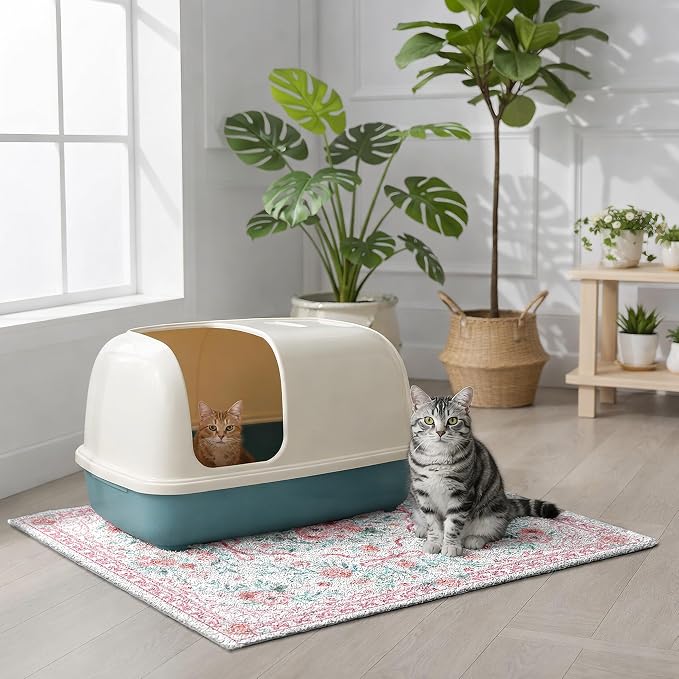 Cat Litter Mat 33" x 22" for Litter Box, Non-Slip Washable Floor Mat with Litter Trapping Design, Scatter Control for Cats and Kittens, Pink