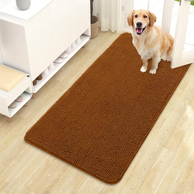 OLANLY Dog Door Mat for Muddy Paws 44x24, Super Absorbent Chenille Mud Mat | Ochre, Absorbs Moisture and Dirt, Non-Slip Machine Washable Doormat, Quick-Drying Indoor Entryway Floor Carpet for Dogs