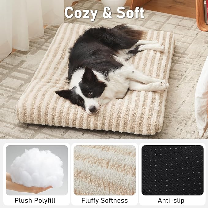FURTIME Washable Small Dog Bed, Deluxe Dog Crate Beds | Comfy Fluffy Kennel Pad Anti-Slip Pet Sleeping Mat for Puppy/Cat, Machine Washable Dogs Pillow, 23"x18"x3", White
