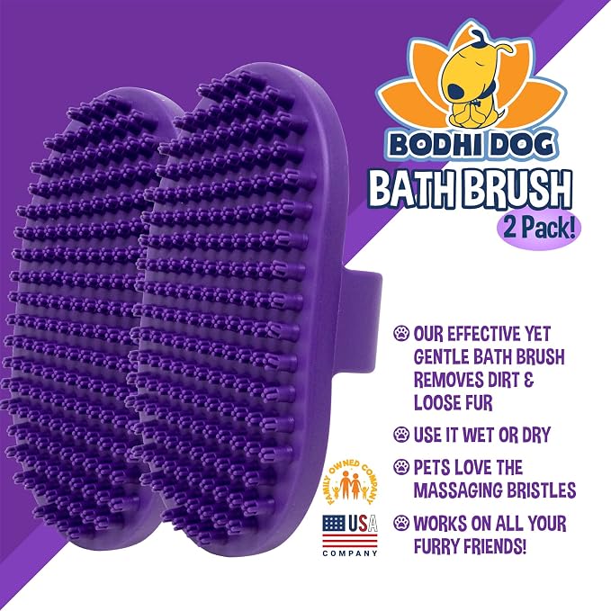 Bodhi Dog Shampoo Brush - Pet Grooming & Bath Supplies for Dogs and Cats - Bath Brush for Long & Short Hair - Premium Scrubber for Shower, Showerhead, Sprayer & Bathing (Two Pack, Purple)