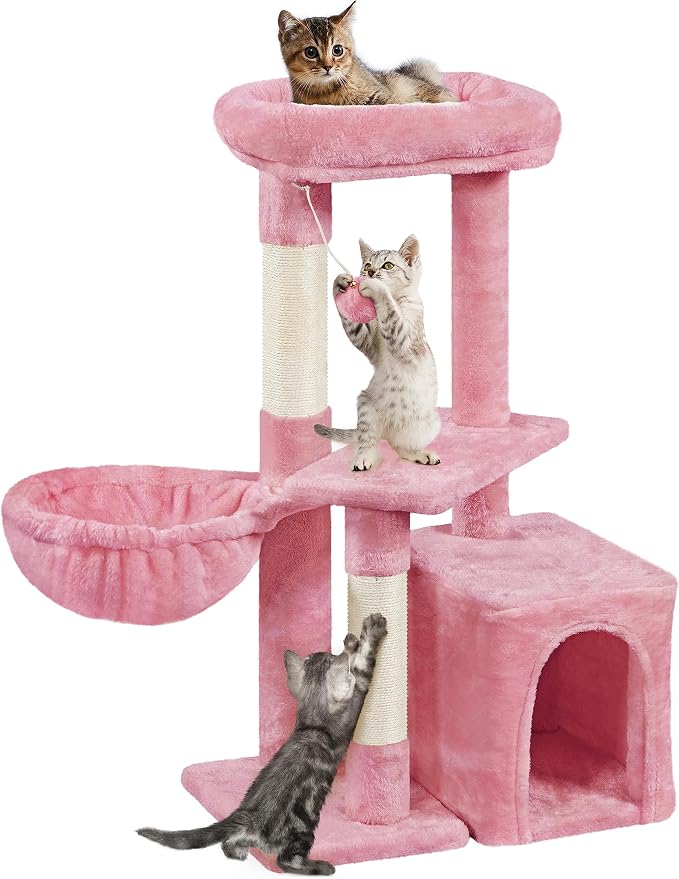Topeakmart 34''H Cat Tower, Cute Cat Tree with Condo Nest Platform Scratching Posts, Activity Center for Indoor Cats Play & Rest