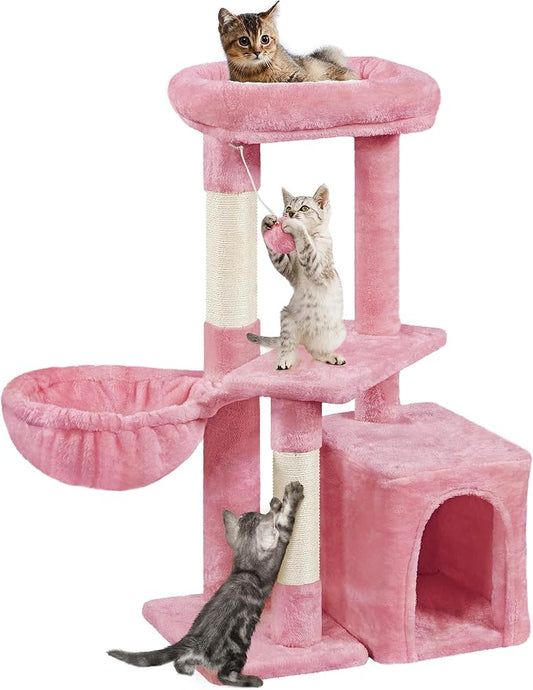 Topeakmart 34''H Cat Tower, Cute Cat Tree with Condo Nest Platform Scratching Posts, Activity Center for Indoor Cats Play & Rest
