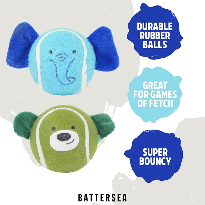 Rosewood Battersea Rubber Ball Animals, Dog Toys,Blue, Green,6.5 x 11 x 6.5 cm; 100 Grams