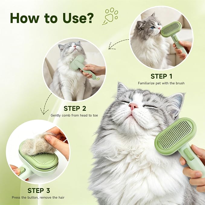 Cat Brush for Shedding, Grooming Comb for Shedding for Dog Kitten Massage Removes Loose Fur, Smooth & Detangling, Cat & Dog Grooming Brush for Short to Medium Length Fur Haired Pets, Green