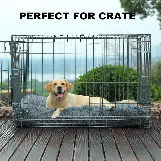 Bedfolks Waterproof Dog Crate Bed, Plush Dog Pad, 41"x27", Solid Dark Grey | Faux Fur Plush Cover, Zippered Removable Washable Outer, Waterproof Inner Lining, Non-Slip Base, Crate Pad and Dog Pillow