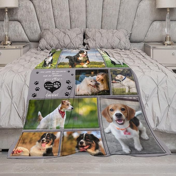 Artsadd Personalized Dog Blanket with Photos, Custom Dog Blanket with Pictures - Customized Pet Memorial Blanket, Fleece, Quilt, 50x60 inches, Casual, Pet Memorial Products, Blanket
