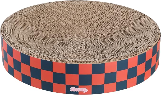 CSR1010D Nelson 20.13" Modern Cardboard Round Bowl Cat Scratcher with Catnip, Berry Cherry