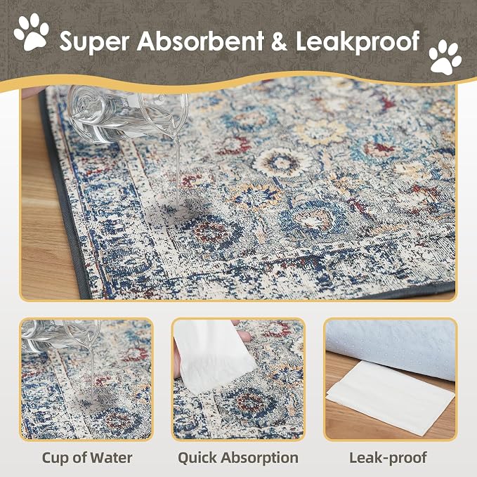 SCLOSE Washable Pee Pad for Dogs 2 Pack, 36" x 36" Reusable Puppy Pads Waterproof Dog Rugs, Super Absorbent, Leakproof, Dog Crate Pad, Playpen Mat, Whelping Pads, Vintage