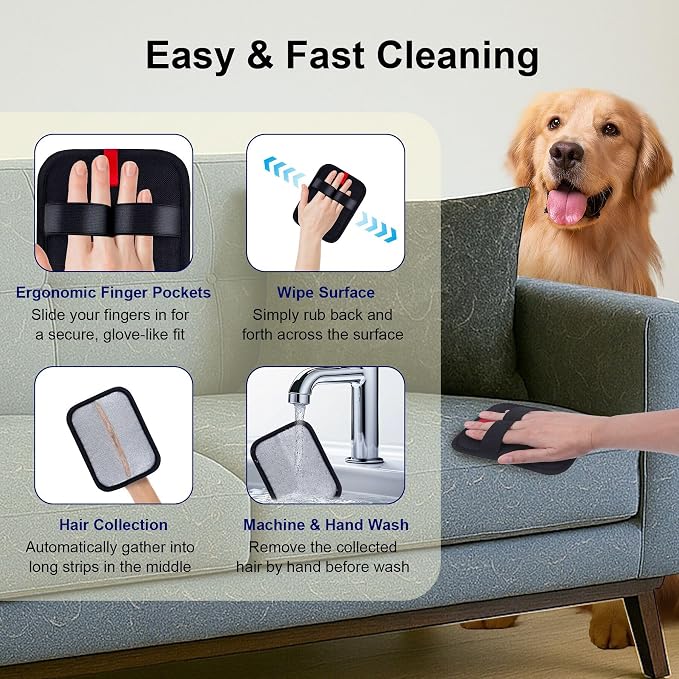 4PCS Electrostatic Pet Hair Removal Gloves Brush, 6.7x5.1 Reusable Static Remover for Cat Dog Hair, Grooming Glove for Couch, Furniture, Carpet, Car Seat, Fast Animal Fur Removal Mitt Tool
