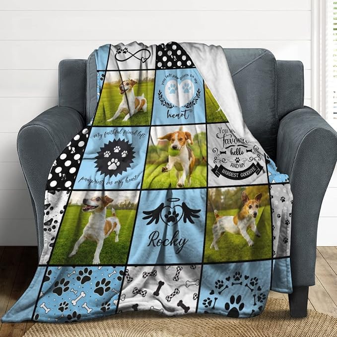 Artsadd Personalized Blanket with Picture in Memory of Dog Custom Photo Blanket Memorial Pet Loss Sympathy Gift