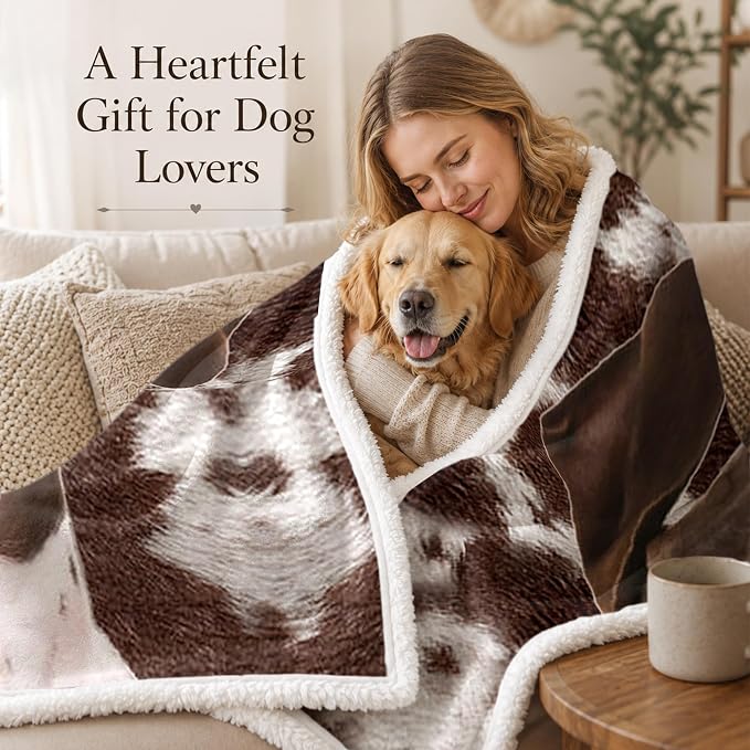 BlessLiving Throw Blanket, Brown Dog Animal Gift, 50x60 Inches | sherpa fleece fabric, German Shorthaired Large Pet Blankets Puppy print, for couch or sofa, pet lovers, easy machine care