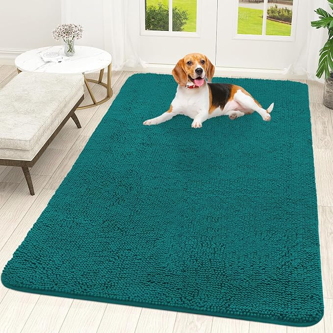OLANLY Dog Door Mat for Muddy Paws 59x35, Super Absorbent Chenille Mud Mat | Lake Blue, Absorbs Moisture and Dirt, Non-Slip Machine Washable Doormat, Quick-Drying Indoor Entryway Floor Carpet for Dogs