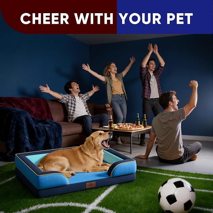 Comfort Expression Orthopedic Dog Bed for Extra Large Dogs with Bolster | Waterproof Dog Couch Bed with Washable Cover & Non-Slip Bottom, Supportive Egg Crate Foam XL Pet Bed, 42x30 Inch