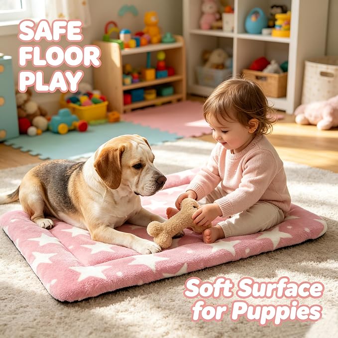 Dog Bed Mat,Reversible & Ultra Soft Kennel Pad-Machine Washable Pet Bed for Dogs & Cats-All-Weather Crate Liner for Crates,Carriers & Travel (Big Star&Pink, 30.0" L x 20.0" W x 1.5" Th)