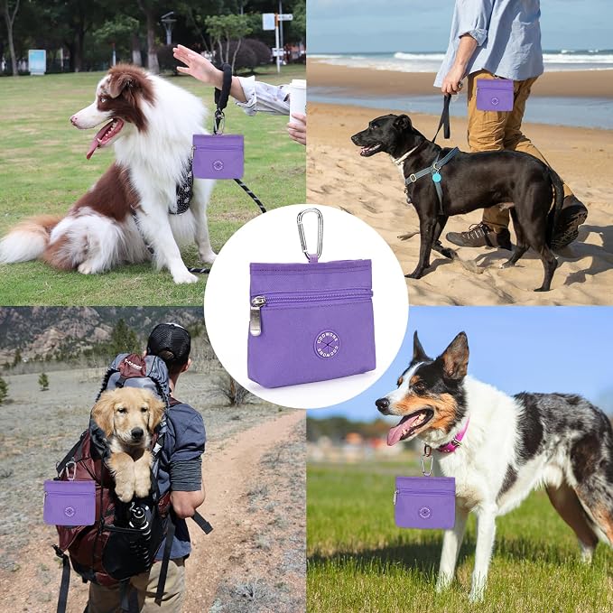 Dog Treat Pouch with Pet Training Clicker, Detachable Dog Puppy Training Treat Bag, 900D Oxford Cloth Magnetic Closure Small Dog Walking Bag for Travel or Outdoor Use (Purple)
