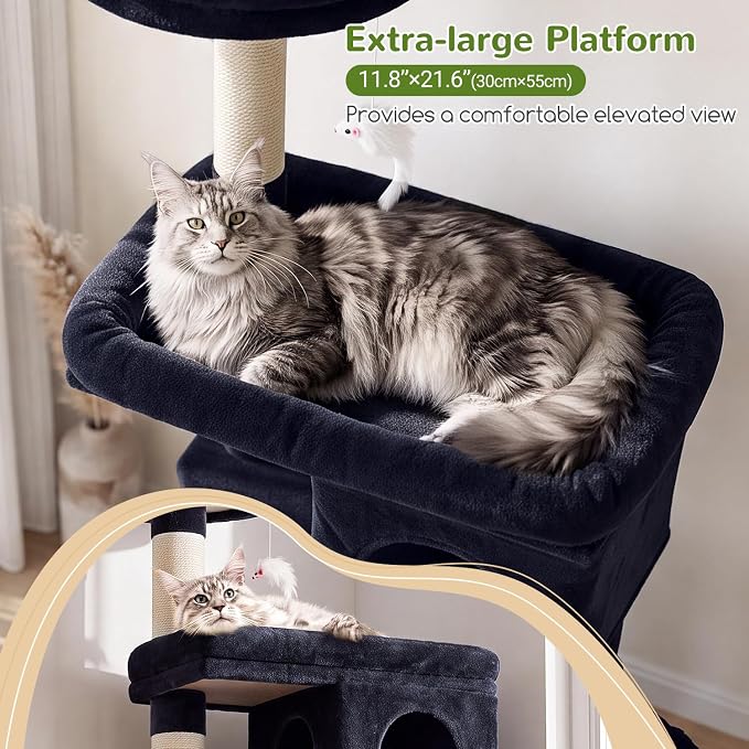Globlazer Heavy Duty Cat Trees for Large Cats, Sturdy 72in Maine Coon Cat Tree for Large Cats 20 lbs+ Heavy Duty Cat Tower for Adult Biggest Cat with 6 Scratching Posts, Hammock, S72, Smoky Gray