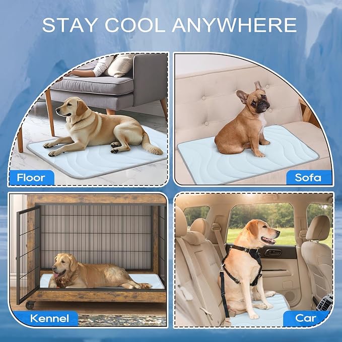 Cozyide Dog Cooling Mat, Q-Max>0.45 Thin Breathable Cooling Mat for Extra Large Dogs, Washable Reversible Dog Pad for Four Seasons, 40" L x 28" W, Ocean Blue