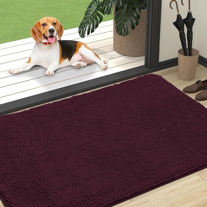 OLANLY Dog Door Mat for Muddy Paws 47x32, Super Absorbent Chenille Mud Mat | Russet, Absorbs Moisture and Dirt, Non-Slip Machine Washable Doormat, Quick-Drying Indoor Entryway Floor Carpet for Dogs