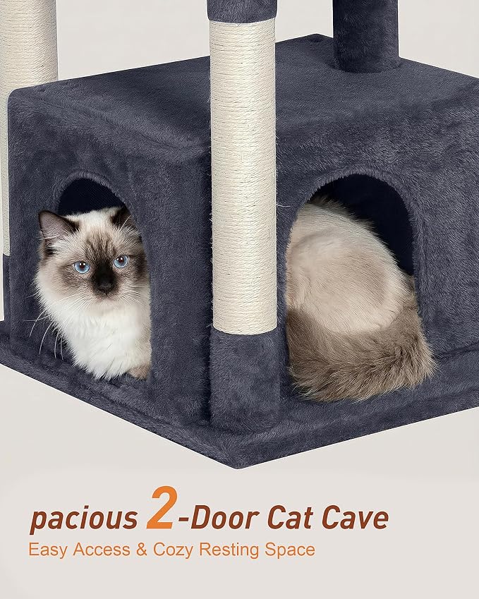 23.6" Cat Tree for Large Cat, 19 * 15.8 in Large Perch, Dark Gray | Cat Tower with Scratching Post, 2-door Cat Condo for Adult Indoor Cats, Easy to Clean and Install, Assembly tools included