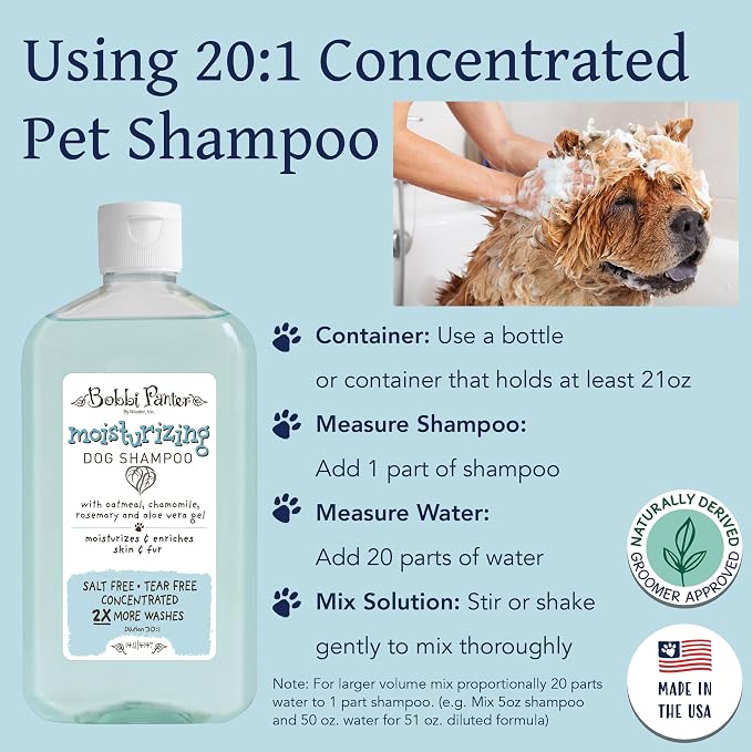 Bobbi Panter Oatmeal Dog Shampoo Aloe Vera, Chamomile & Rosemary – Moisturizing Natural Formula for Dry Skin, Tear-Free, 30:1 Concentrate, Made in USA, 14 oz