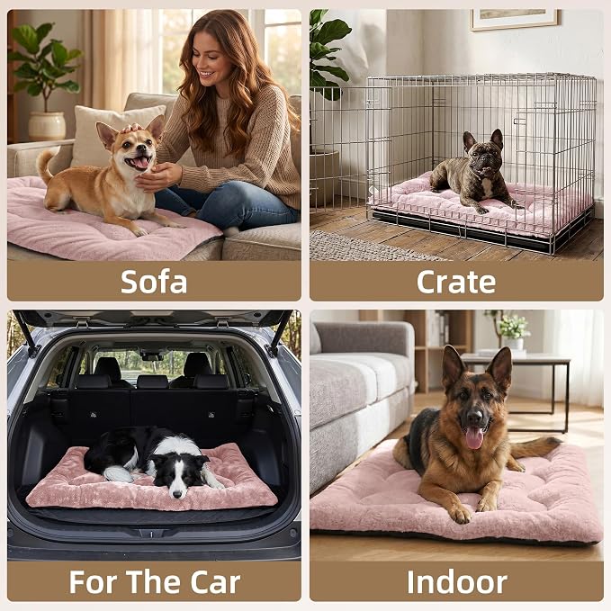 Dog Bed 36" for Metal Crate Pad,Washable Sleeping Mat for Medium/Large Pets | Soft faux rabbit fur, non-slip,machine wash/dry, plush cushioning, for crates, floors & travel, multiple sizes for all breeds