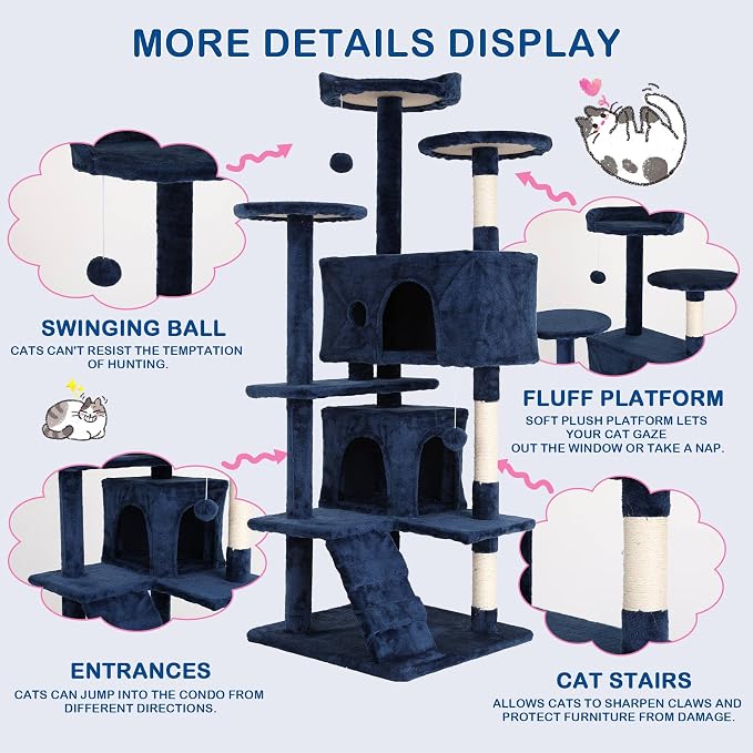 Catmax 70'' Tall Indoor 'Cat Condo' Tower, Multi-Level Cat Furniture with Cat Scratching Post/Stand, Corner Cat Tower for Medium Cats