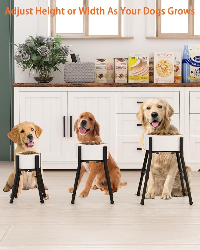Piskyet Raised Dog Bowl Stand for Large Dogs Adjustable Elevated Dog Bowl Fits 6-10" Bowls, Height Adjustable to 7.6-15" Tall,Single Food and Water Stand Feeder(Bowl not Included)