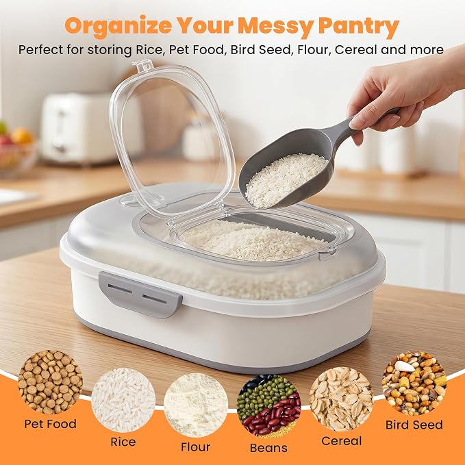 50 Lbs Rice Storage Container, Collapsible Pet Food Container | Airtight Dog Food Storage Container with Wheels, Transparent Lid, 2 Measuring Cup, 2 Scoop, BPA Free for Cat Food, Bird Seed