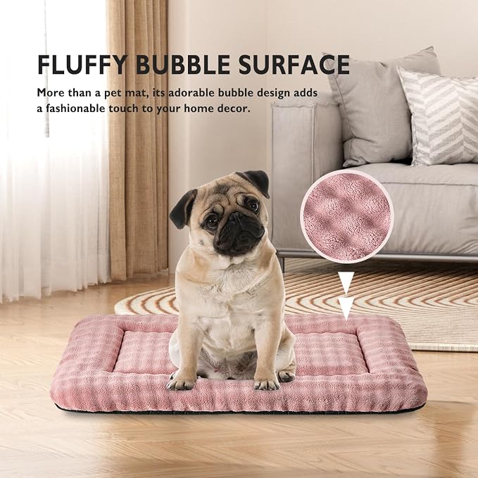 Dog Bed Mat Crate Pad for Medium Dogs, Dusty Pink, 30"x 19" | Washable Soft Pet Sleeping Mat, Anti-Slip Kennel Pad with 3D Bubble Pattern