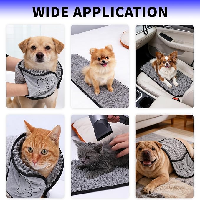3PCS Dog Bath Kit,Dog Bath Brush | Dog Bath Gloves | Microfiber Dog Towel 26'' X 11'' Extra Soft Plush Chenille Dog Drying Towel to Dry Soggy Large Pets & Small Puppy