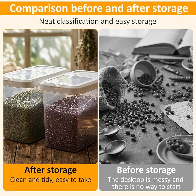 2 Pack 18 Lbs Airtight Dog Food Storage Container with Scoops | 2 Measuring Cups, Flip Lids, Clear Bins with Markings, Preserve Freshness, Pet Dog Cat Rice Grain Treat Storage