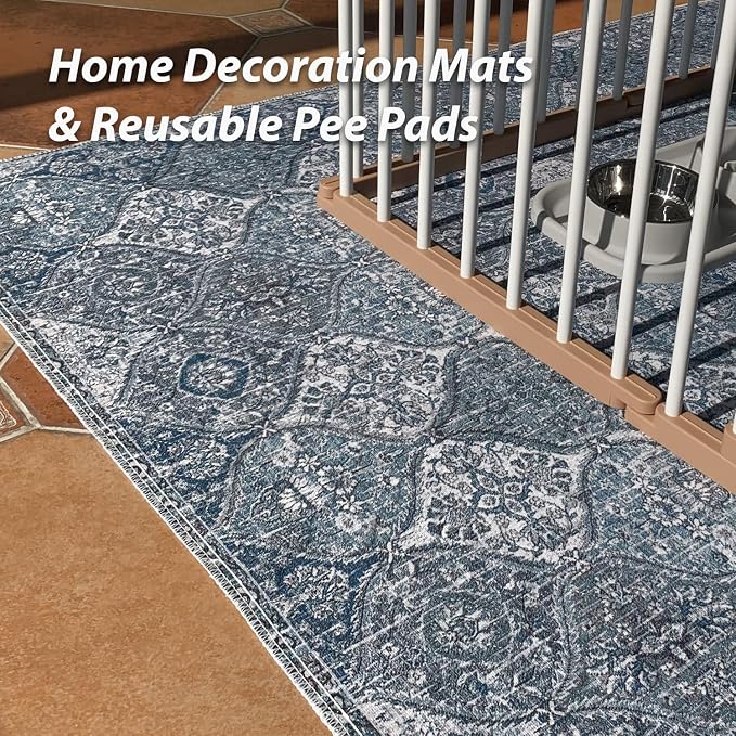 nunubaby Washable Pee Pads for Dogs, Stylish, Non-Slip and Leak-Proof Pee Pads. Reusable Potty Pads for Dogs for Crates and Floors.(Blue/Multi, 36" x36" )