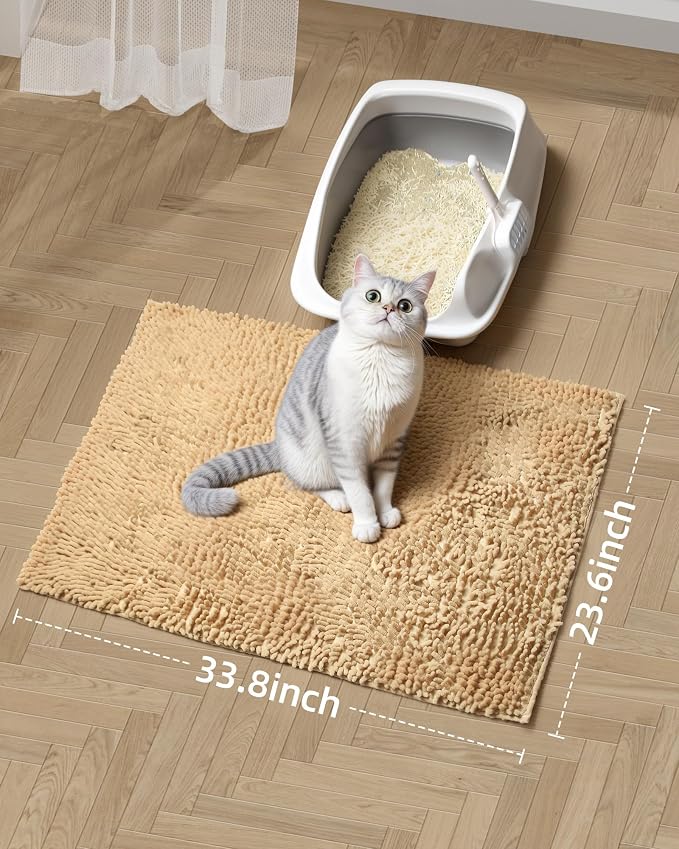 Cat Litter Mat Litter Trapping Mat, 33"x23" Plush Cat Litter Rug Catcher, Easy to Clean, Machine Washable