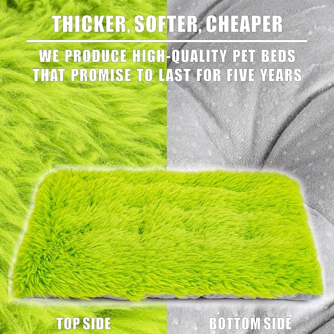 Machine Washable Dog Bed, Deluxe Plush Dog Crate Pad and Cat Bed, Anti-Slip Bottom Kennel Pad Mat, Fuzzy Pet Beds for Large, Medium, Small Dogs Breeds (Grass Green, 24.0"L x 18.0"W x 3.0"Th x 2 PACK)